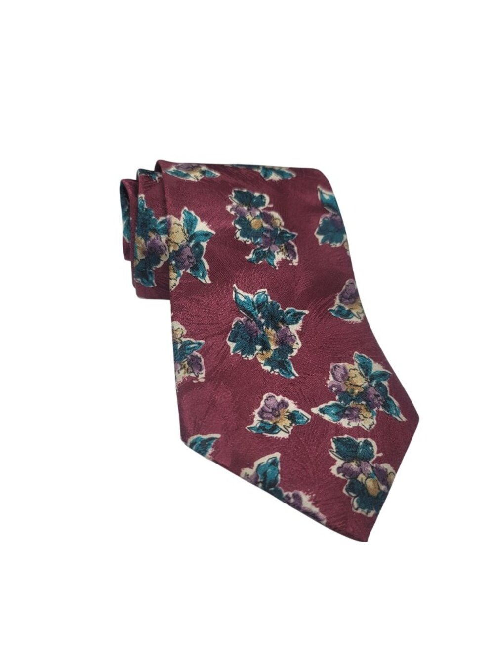Vintage Windridge Burgundy Floral Tie 100% Polyester Made In USA